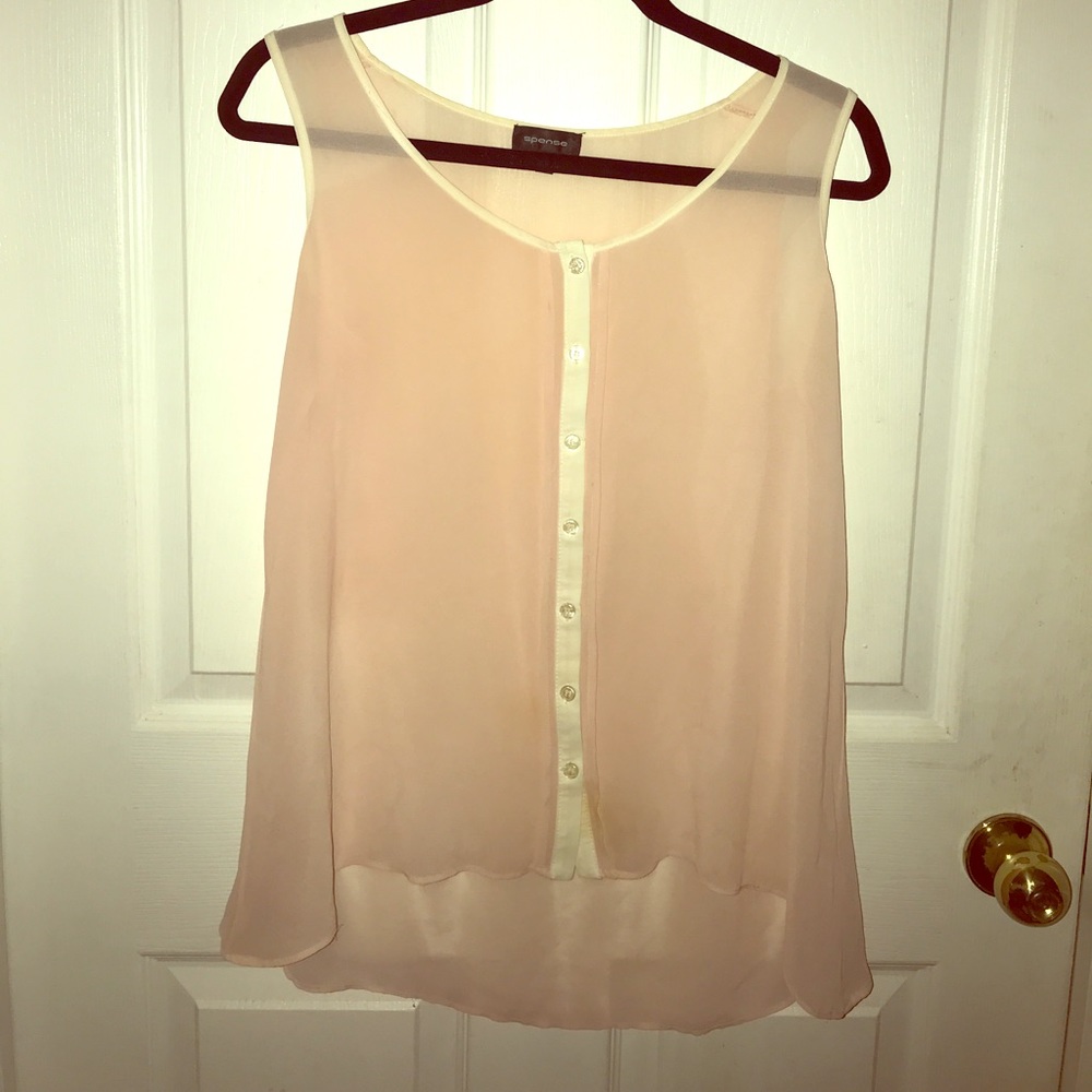 Sheer dusty pink sleeveless blouse